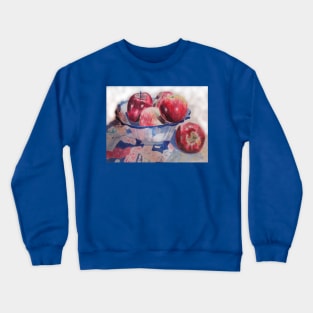 Red Apples in a Bowl on a Quilt Fruit Food Watercolor Painting Apple Crewneck Sweatshirt